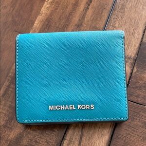 Michael Kors saffiano leather teal blue wallet